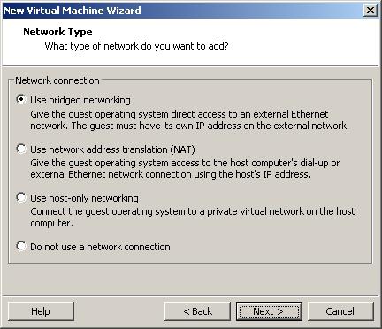 For this example the Use bridged networking option was