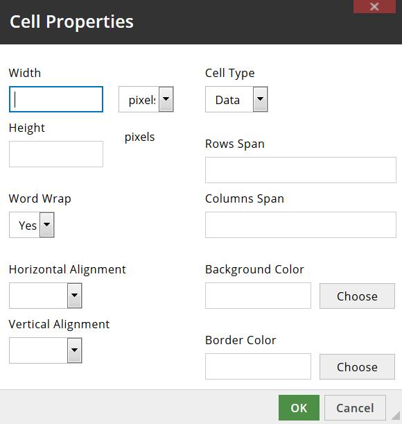 Merge Down Merges the selected cell with a cell located on its bottom. The content of both cells becomes joined. This option is only available if no more than one cell is selected.