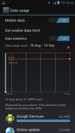 Controlling Data Usage With Data usage, you can set a data usage cycle and the mobile data limit for this period. You will be notified when data usage reaches the set limit.