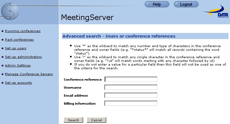 The list is composed of the full names of all configured Users of Avaya Web Conferencing. The four columns display the following fields.