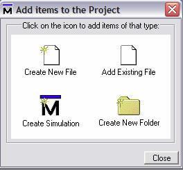 Next you will be presented with the Add Items to Project Dialog. While you can use this dialog to create new source files or add existing ones, we will not be using this option for this lab.