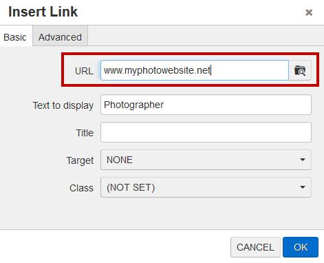 In the webpage you are editing, select the text that you wish to hyperlink (see Figure 55). Figure 55 - Select the text 2.