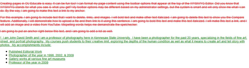 Objects in red indicate deleted content. Green objects indicate added content.