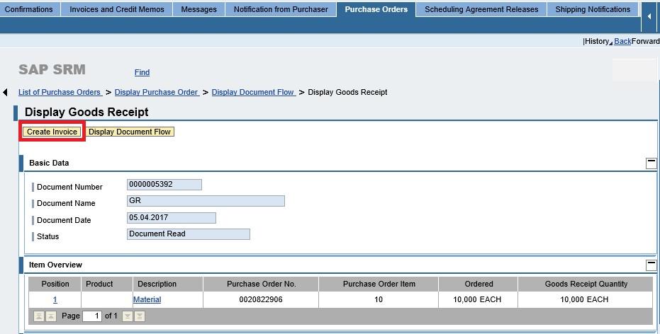 5.1. Display Good Receipt screen displayed. Click on button - Create Invoice to perform e-invoice process. 5.1 6.