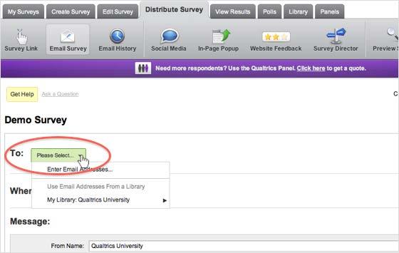 Click on the To: drop-down menu to select who should receive the survey. 4.