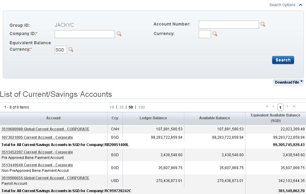 Account Enquiry 2.1 Account Summary From Top Menu Bar, select Account Services Account Summary.