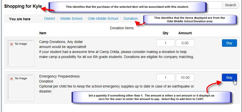 SHOP Items At Student s School When looking for a specific item the Search can be used. Enter some text and hit Search.