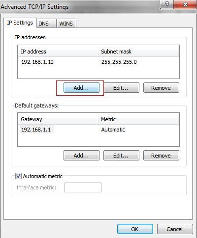 In the pop-up window, enter an IP address that in the same segment with