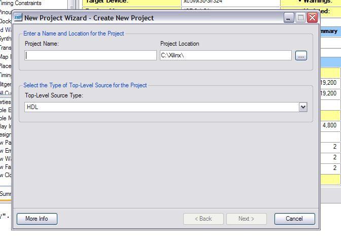 Xilinx Example: Create New Project Open Project