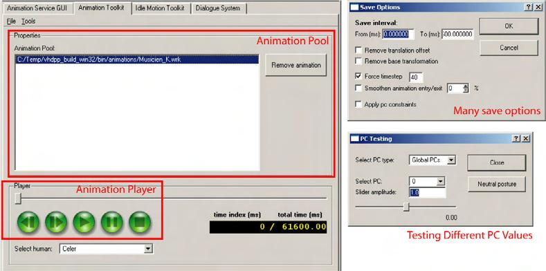 94 CHAPTER 6. IMPLEMENTATION Figure 6.3: The animation toolkit. player, that plays and blends scheduled animation in a separate thread. Figure 6.2 shows the GUI that is used to control the animation service.