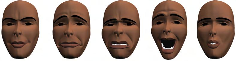 8 CHAPTER 2. STATE OF THE ART Figure 2.2: Facial expressions generated by a pseudo-muscle spline approach [125]. In Section 2.