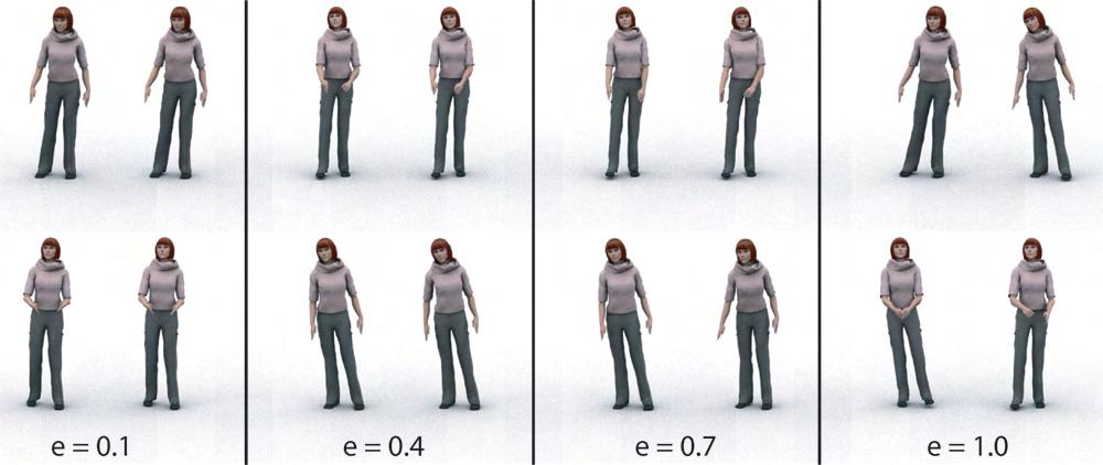 different posture sets, ranging from using only the first PC value, until using