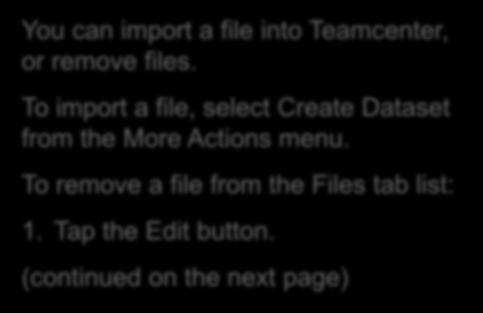 To import a file, select Create Dataset from the More