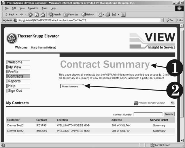 Getting Familiar CONTRACTS PAGE Click on the Contracts portal to view this page. Two choices are available as you enter this page: Contract Summary and Ticket Summary.
