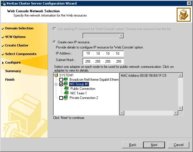 32 Installing the VCS application agent for Exchange Configuring the cluster Check the Notifier Option checkbox to configure notification of important events to designated recipients.