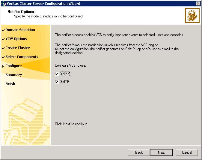 Installing the VCS application agent for Exchange Configuring the cluster 33 Otherwise, click Finish to exit the wizard.