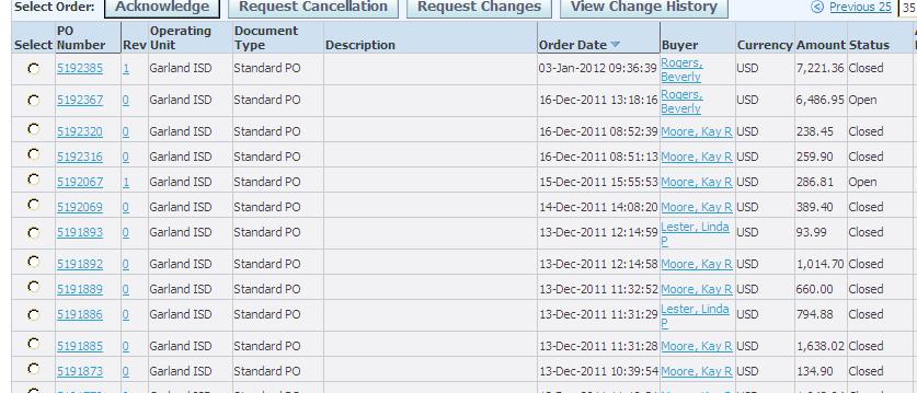 4.3 Purchase Order Cancellation/Change To request changes to a PO, select the PO