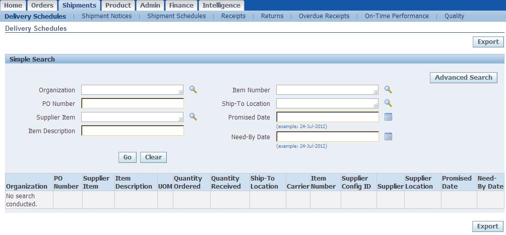 5 Shipments Tab The Shipments Tab allows suppliers to monitor delivery status of approved district purchase orders,