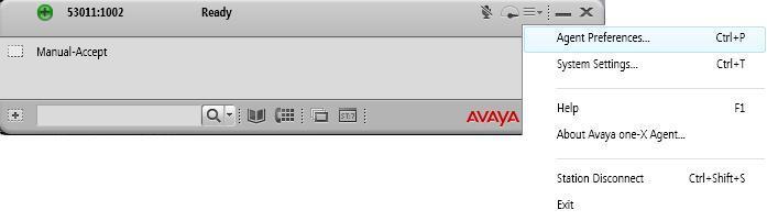 Click on the System Options Agent Preference on the right top corner of Avaya one-x Agent as