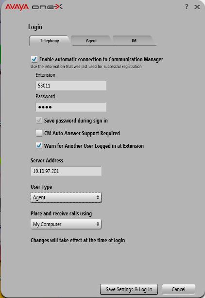 Click on Change Login Settings button; on the Login screen, select Telephony tab.