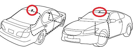 PROPER GPS ANTENNA POSITION if vehicle equipped *Metallized Windshield SUV/Coupe Sedan TRUCK (Shown as Tundra) Alternatively, installer might choose to mount Antenna inside the headliner or inside