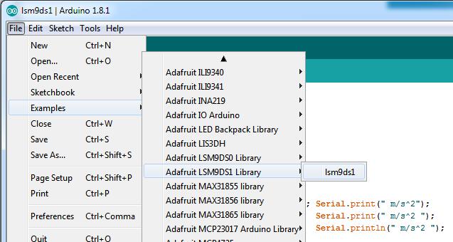 Rename the uncompressed folder Adafruit_LSM9DS1 and check that the Adafruit_LSM9DS1 folder contains Adafruit_LSM9DS1.cpp and Adafruit_LSM9DS1.
