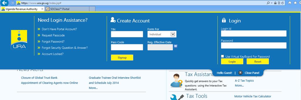 The user shall click the Login option (See figure 1) to open the login options. Figure 1 3.