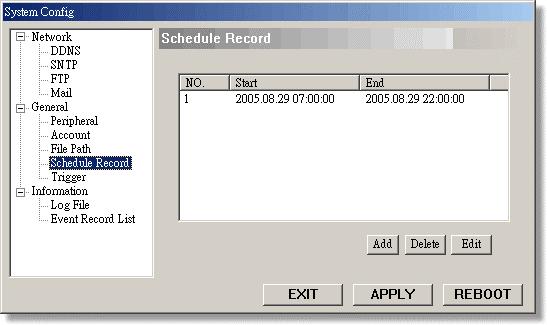 Schedule Record 1) Users could preset timer schedule for recording.