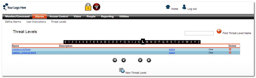 Web Client 21 Threat Levels To define a new Threat Level, click the "New Threat Level" link. The New Threat Level page will allow you to name your Threat Level as well as give a brief description.
