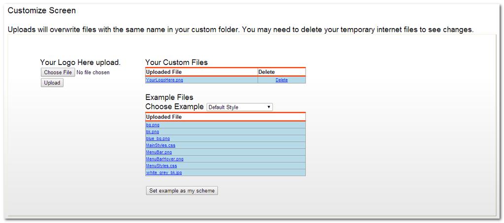 46 1.7.2 WebBrix Customize Screen The Customize Screen page will allow you to change the partition logo (upper left hand corner of the page) and/or select a page style.