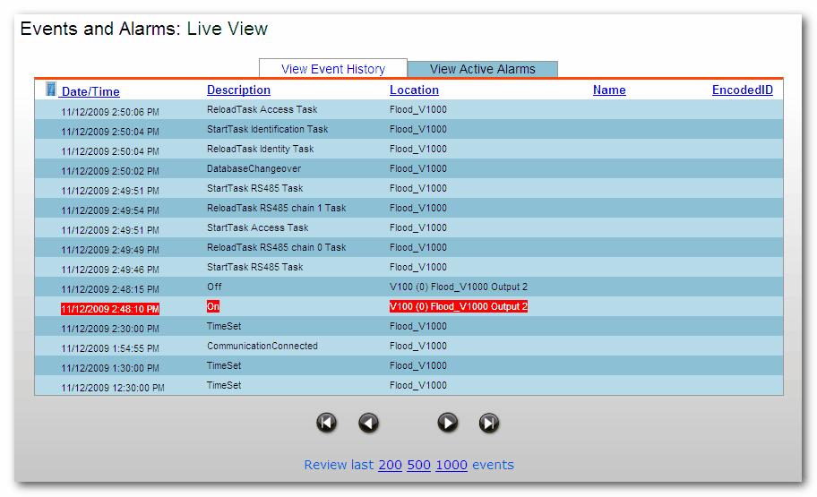 Web Client 1.1 Monitor/Command The Monitor/Command tab contains the following menu items: Events Status Scheduled Commands Command Door Groups Visual Verification 1.1.1 Events The Events screen will show live events or alarms.