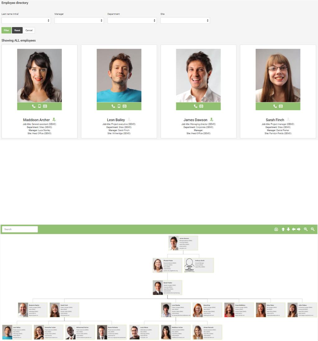 Employee directory Natural HR contains an employee directory which gives you easy access to work information about your