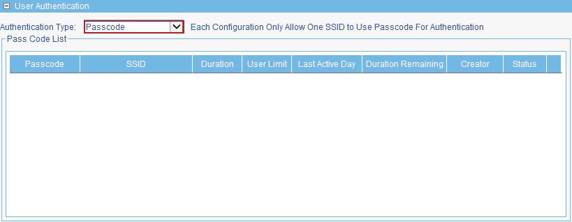 Click Save to apply the settings. Figure 2-8 Configure Guest SSID (Passcode) In User Authentication section, select Passcode.