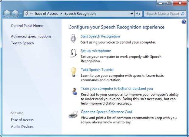 Figure 24: Speech Recognition Configuration menu. Speech recognition is not new; in fact, IBM and other partners were experimenting with automated speech recognition as early as the 1940.