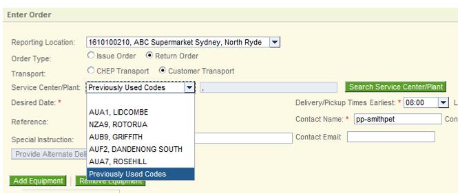 3.1 Enter an order, continued 3 Select the Order Type. If... Issue Then select... Return 4 Select the Transport method. If... CHEP transport Customer transport Then.