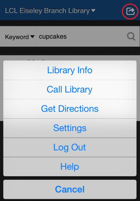 6. Use the menu button at the top for library information, to change app settings, or to log out. Add Your Account 7. Tap on My Account. 8. Enter your library card number and your PIN.