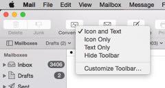 Mail Toolbar Right Click on empty space
