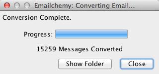 After you click the Save button, Emailchemy s conversion progress window will appear. This window will tell you what is happening during the conversion.