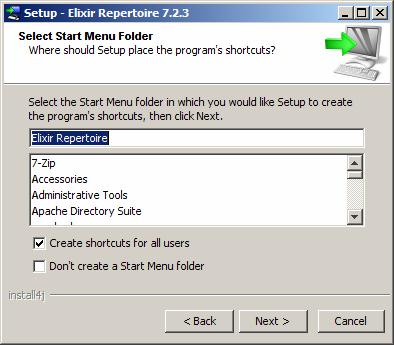 Change the name of the start menu folder containing the Elixir Repertoire shortcuts
