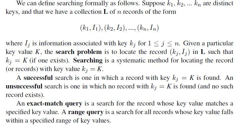 Searching We can define searching formally as follows. Suppose k 1, k 2,.