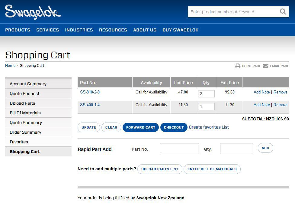 FORWARDING SHOPPING CART Once you have selected your products, you are able to forwrd your cart for processing by others.