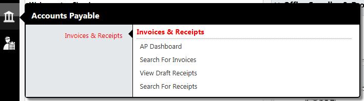 Chapter 6: Receipting Your Purchase Order From the window that opens up, click on the AP DASHBOARD option. In the AP Dashboard, you will use the CREATE section.