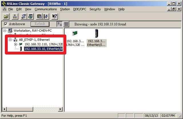 In the left column tree menu, expand the AB_ETHIP-1, Ethernet driver to