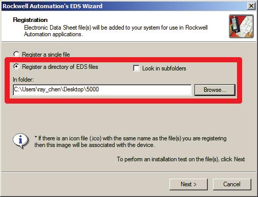 You will need to install two separate EDS files one for EtherNet/IP Scanner and another for EtherNet/IP Adapter in a new directory.