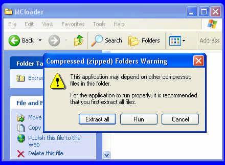 the Compressed (Zipped) Folder Warning box, click on the