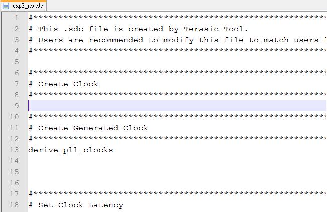 exp2_rsa.sdc Remember to modify the.sdc file. clock, i/o delay, etc.