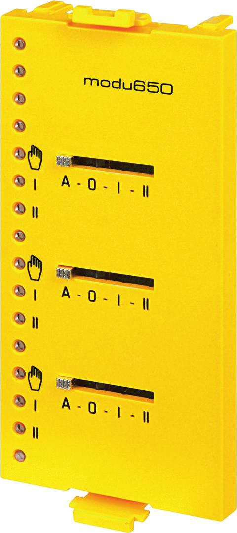 92.016 Product data sheet EYLO650F002 EYLO670F001 Single unit used for operation and indication of the data points of the modu550 I/O or modu525 AS 4 LEDs LED indication, bi-colour, green/red (freely