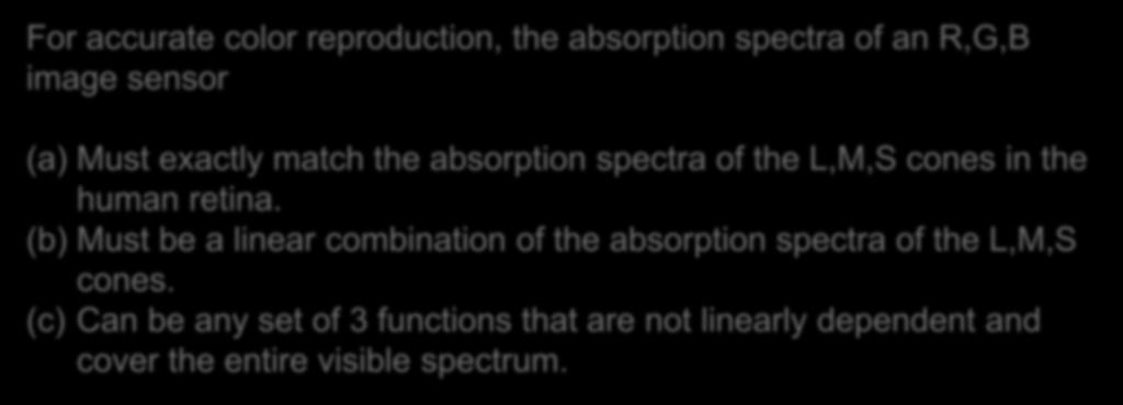 (b) Must be a linear combination of the absorption spectra of the L,M,S cones.