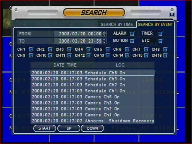 Search Control Playing Video : Basic Playing Mode (Normal Speed (1X) Forward Playing) : Normal Speed Backward Playing : Pause Video : Fast Forward (2 ~ 64 Speed) : Fast Backward (2 ~ 64 Speed) Press