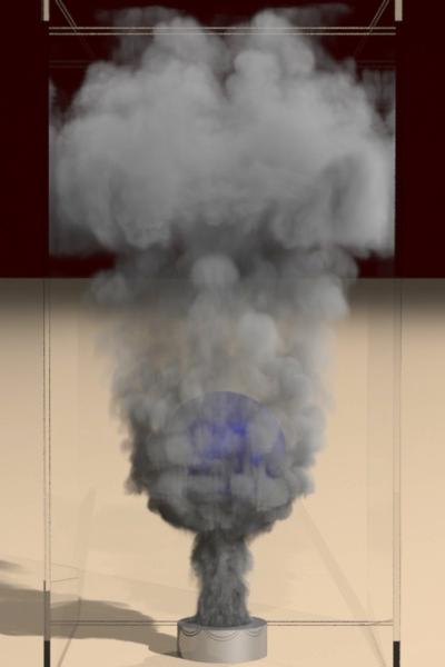 Figure 3: An example with smoke flowing around a moving sphere. The Large figure is a 512 1024 512 simulation with a 64 128 64 coarse grid.